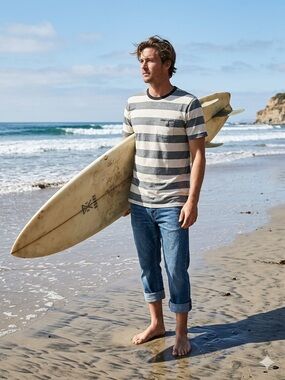 Roark Revival Striped Short-Sleeve Crew Tee - Gray & Cream